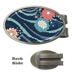 Waves Flowers Pattern Water Floral Minimalist Money Clips (oval) 