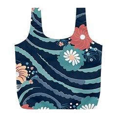 Waves Flowers Pattern Water Floral Minimalist Full Print Recycle Bag (l) by Ravend