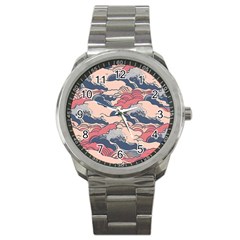 Waves Ocean Sea Water Pattern Rough Seas Sport Metal Watch by Ravend