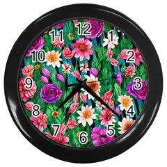Creative Crimson Crisp Watercolor Flowers Wall Clock (black) by GardenOfOphir