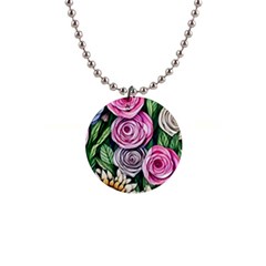 Breathtaking Bright Brilliant Watercolor Flowers 1  Button Necklace by GardenOfOphir