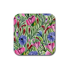 Celestial Watercolor Flower Rubber Coaster (square) by GardenOfOphir