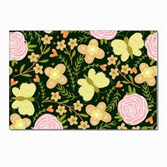 Flowers Rose Blossom Pattern Creative Motif Postcards 5  X 7  (pkg Of 10)