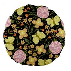 Flowers Rose Blossom Pattern Creative Motif Large 18  Premium Flano Round Cushions