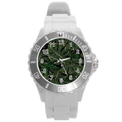 Monstera Plant Tropical Jungle Leaves Pattern Round Plastic Sport Watch (l)