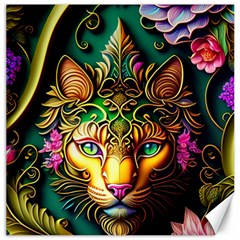 Ai Generated Paisley Pattern Feline Floral Canvas 12  X 12  by Ravend