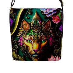 Ai Generated Paisley Pattern Feline Floral Flap Closure Messenger Bag (l) by Ravend