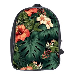 Flowers Monstera Foliage Tropical Jungle Drawing School Bag (large)
