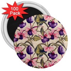 Flowers Pattern Decorative Wallpaper Scrapbooking 3  Magnets (100 Pack) by Ravend