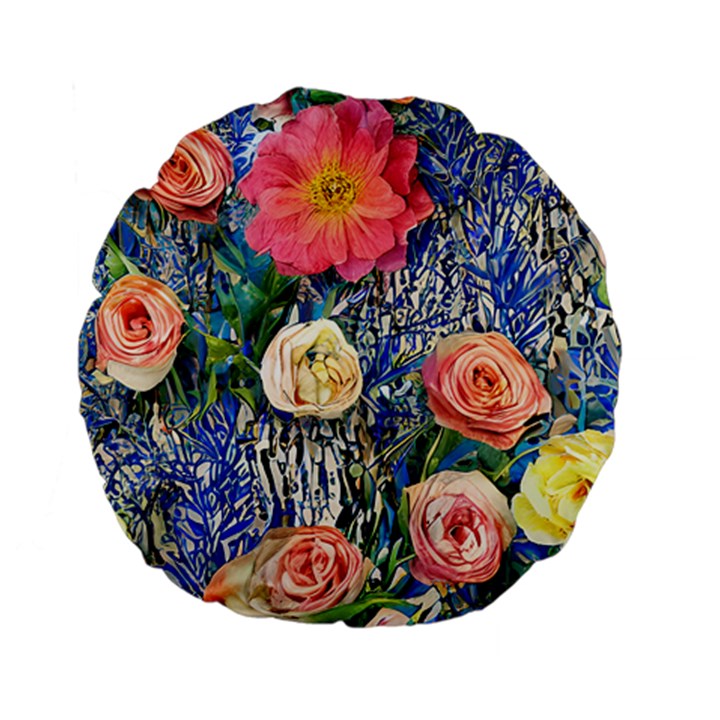 Captivating Watercolor Flowers Standard 15  Premium Flano Round Cushions