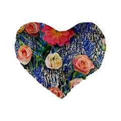 Captivating Watercolor Flowers Standard 16  Premium Flano Heart Shape Cushions by GardenOfOphir