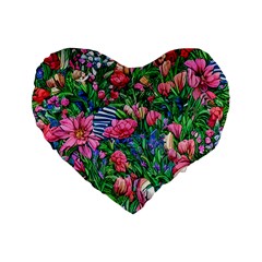 Dazzling Watercolor Flowers Standard 16  Premium Flano Heart Shape Cushions by GardenOfOphir