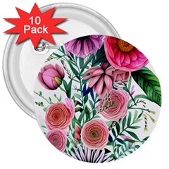 Captivating And Celestial Watercolor Flowers 3  Buttons (10 Pack)  by GardenOfOphir