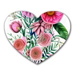 Captivating And Celestial Watercolor Flowers Heart Mousepad