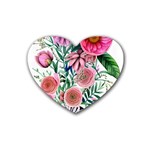 Captivating And Celestial Watercolor Flowers Rubber Coaster (Heart)