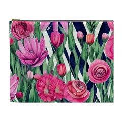 Classy Botanicals – Watercolor Flowers Botanical Cosmetic Bag (xl) by GardenOfOphir