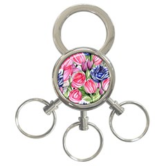 Charming Foliage – Watercolor Flowers Botanical 3-ring Key Chain by GardenOfOphir