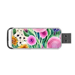 Cheerful And Captivating Watercolor Flowers Portable Usb Flash (one Side) by GardenOfOphir