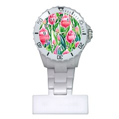 Cheerful And Captivating Watercolor Flowers Plastic Nurses Watch by GardenOfOphir