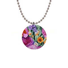 Captivating Watercolor Flowers 1  Button Necklace by GardenOfOphir