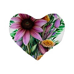 Watercolor Flowers Botanical Foliage Standard 16  Premium Flano Heart Shape Cushions by GardenOfOphir