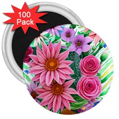 Enchanted Watercolor Flowers Botanical Foliage 3  Magnets (100 Pack) by GardenOfOphir