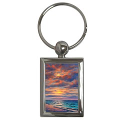 Serene Sunset Over Beach Key Chain (rectangle) by GardenOfOphir