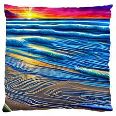 Waves Crashing On The Shore Large Premium Plush Fleece Cushion Case (two Sides) by GardenOfOphir