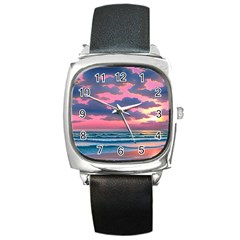 Sunset Over The Beach Square Metal Watch by GardenOfOphir