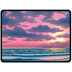 Sunset Over The Beach One Side Fleece Blanket (large) by GardenOfOphir