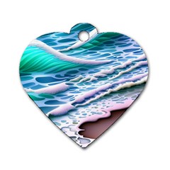 Shore Blue Ocean Waves Dog Tag Heart (one Side) by GardenOfOphir