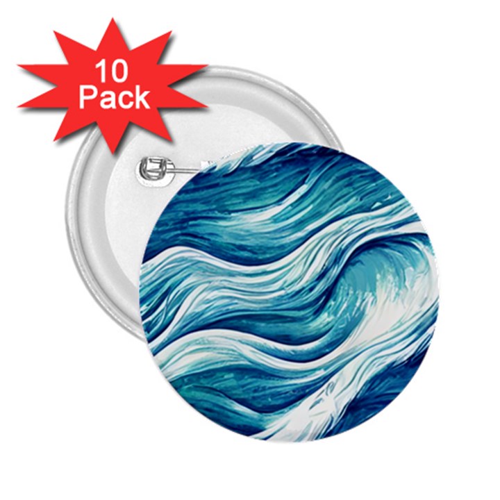Abstract Blue Ocean Waves 2.25  Buttons (10 pack) 