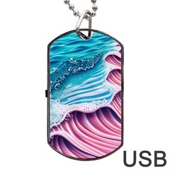 Pink Wave Crashing On The Shore Dog Tag Usb Flash (two Sides) by GardenOfOphir