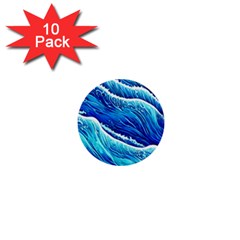 Blue Ocean Wave Watercolor 1  Mini Buttons (10 Pack)  by GardenOfOphir