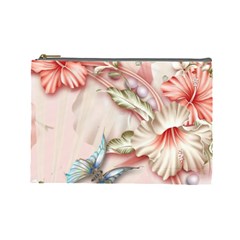 Glory Floral Exotic Butterfly Exquisite Fancy Pink Flowers Cosmetic Bag (large)