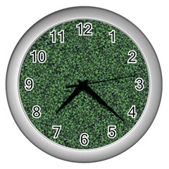 Leafy Elegance Botanical Pattern Wall Clock (silver) by dflcprintsclothing
