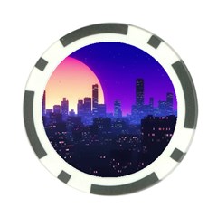 The Sun Night Music The City Background 80s 80 s Synth Poker Chip Card Guard by Jancukart