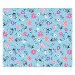 Pink And Blue Floral Wallpaper One Side Premium Plush Fleece Blanket (small) by Jancukart