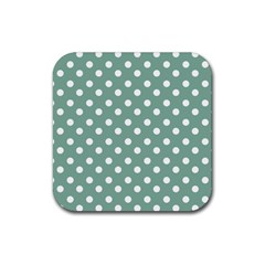 Mint Green Polka Dots Rubber Coaster (square) by GardenOfOphir