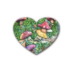 Sacred Mushroom Charm Rubber Heart Coaster (4 Pack) by GardenOfOphir