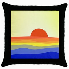 Sunset Nature Sea Ocean Throw Pillow Case (black) by Ravend