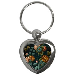 Floral Flower Blossom Turquoise Key Chain (heart) by Ravend