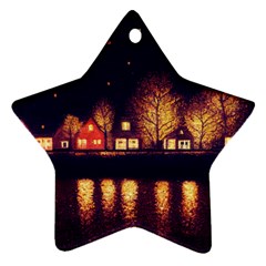 Night Houses River Bokeh Leaves Star Ornament (two Sides) by Ravend