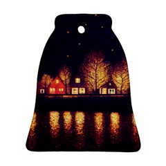 Night Houses River Bokeh Leaves Bell Ornament (two Sides) by Ravend