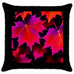Leaves Purple Autumn Evening Sun Abstract Throw Pillow Case (black) by Ravend