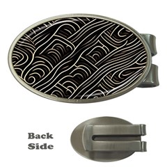 Black Coconut Color Wavy Lines Waves Abstract Money Clips (oval) 