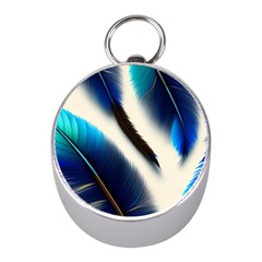 Feathers Pattern Design Blue Jay Texture Colors Mini Silver Compasses