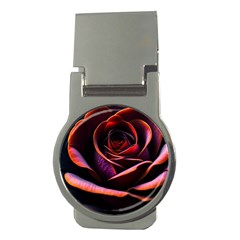 Purple Flower Rose Flower Black Background Money Clips (round)  by Ravend