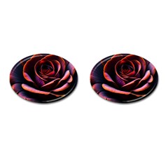 Purple Flower Rose Flower Black Background Cufflinks (oval)