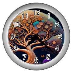 Trees Dream Art Intricate Patterns Digital Nature Wall Clock (silver) by Ravend
